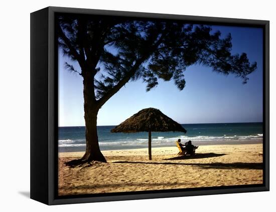 Beachgoers Relaxing at Veradero Beach in Cuba-Eliot Elisofon-Framed Premier Image Canvas