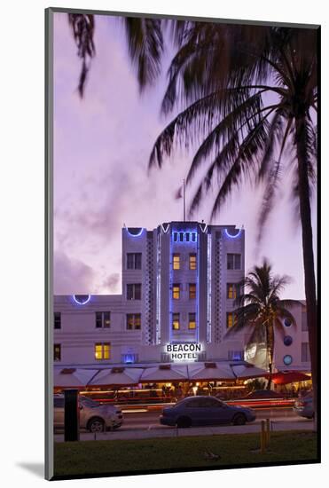 Beacon Hotel, Facade, Ocean Drive at Dusk, Miami South Beach, Art Deco District, Florida, Usa-Axel Schmies-Mounted Photographic Print