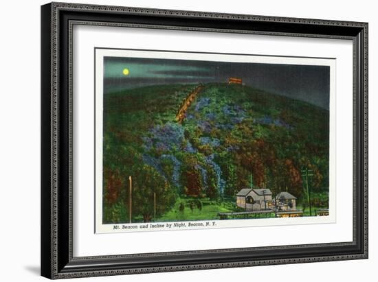 Beacon, New York - View of Mt. Beacon and Incline Rail at Night-Lantern Press-Framed Art Print