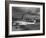 Beacon Shining Forth at Evening from Air Terminal Tower, American Airlines Plane in Foreground-null-Framed Photographic Print