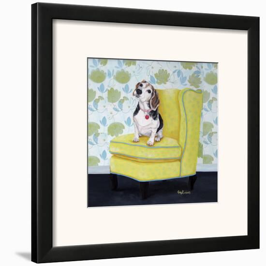 Beagle on Yellow-Carol Dillon-Framed Art Print