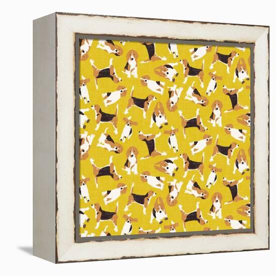 Beagle Scatter Yellow-Sharon Turner-Framed Stretched Canvas