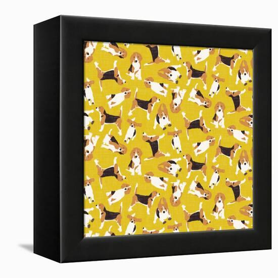 Beagle Scatter Yellow-Sharon Turner-Framed Stretched Canvas