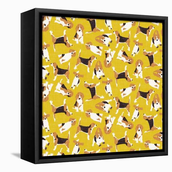 Beagle Scatter Yellow-Sharon Turner-Framed Stretched Canvas