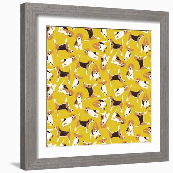 Beagle Scatter Yellow-Sharon Turner-Framed Art Print
