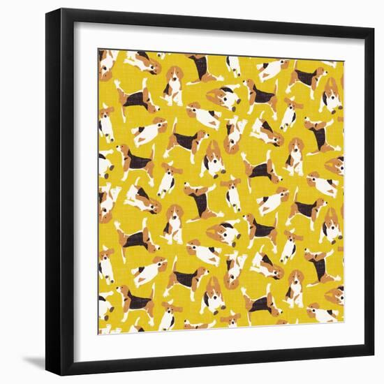 Beagle Scatter Yellow-Sharon Turner-Framed Art Print