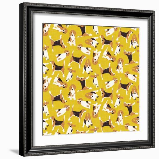 Beagle Scatter Yellow-Sharon Turner-Framed Art Print