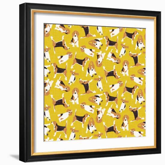 Beagle Scatter Yellow-Sharon Turner-Framed Art Print