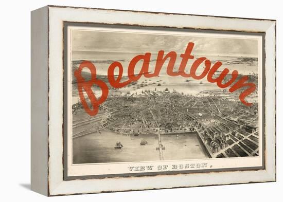 Beantown - 1870, Boston Bird's Eye View on July 4th, Massachusetts, United States Map-null-Framed Premier Image Canvas