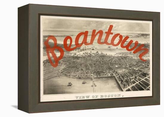 Beantown - 1870, Boston Bird's Eye View on July 4th, Massachusetts, United States Map-null-Framed Premier Image Canvas