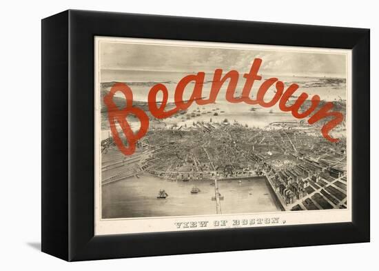 Beantown - 1870, Boston Bird's Eye View on July 4th, Massachusetts, United States Map-null-Framed Premier Image Canvas