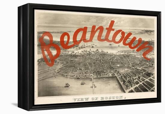 Beantown - 1870, Boston Bird's Eye View on July 4th, Massachusetts, United States Map-null-Framed Premier Image Canvas