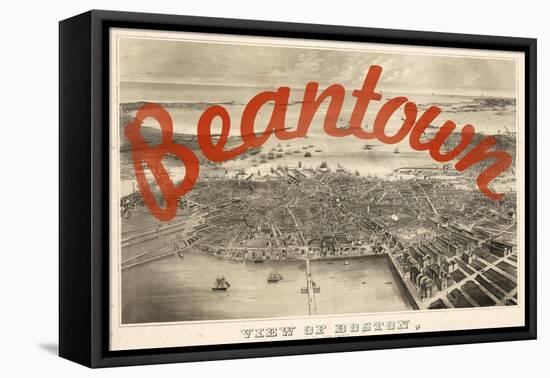 Beantown - 1870, Boston Bird's Eye View on July 4th, Massachusetts, United States Map-null-Framed Premier Image Canvas