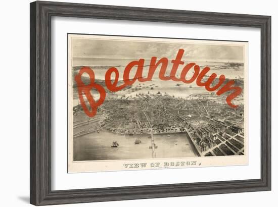 Beantown - 1870, Boston Bird's Eye View on July 4th, Massachusetts, United States Map-null-Framed Giclee Print