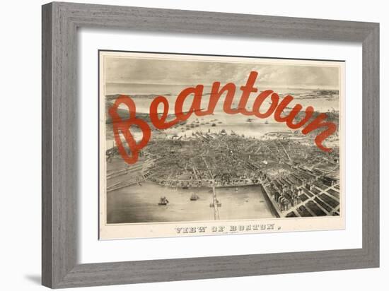 Beantown - 1870, Boston Bird's Eye View on July 4th, Massachusetts, United States Map-null-Framed Giclee Print