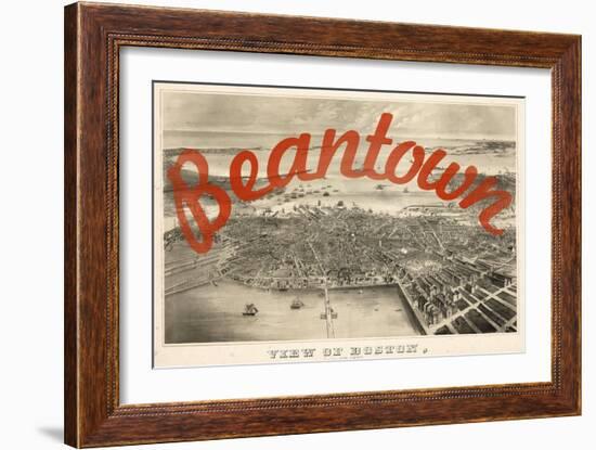 Beantown - 1870, Boston Bird's Eye View on July 4th, Massachusetts, United States Map-null-Framed Giclee Print