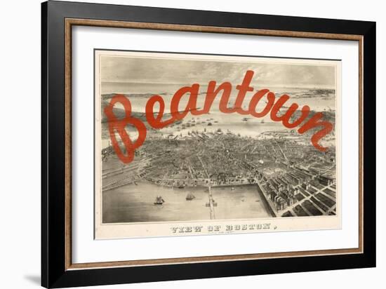 Beantown - 1870, Boston Bird's Eye View on July 4th, Massachusetts, United States Map-null-Framed Giclee Print