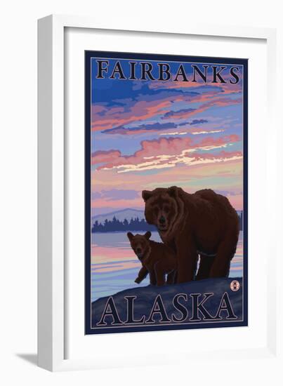 Bear and Cub, Fairbanks, Alaska-Lantern Press-Framed Art Print