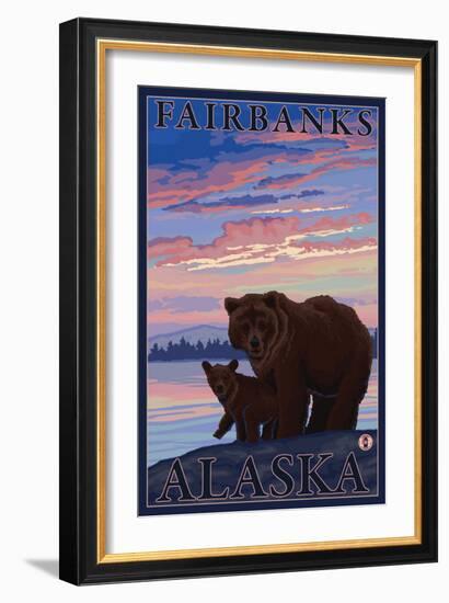 Bear and Cub, Fairbanks, Alaska-Lantern Press-Framed Art Print