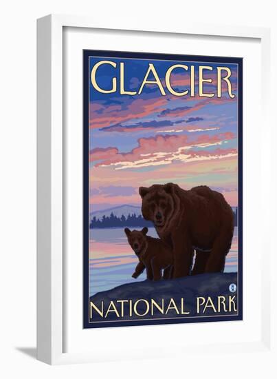 Bear and Cub, Glacier National Park, Montana-Lantern Press-Framed Art Print