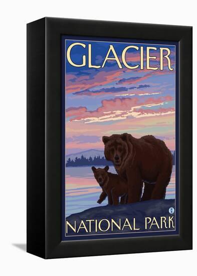 Bear and Cub, Glacier National Park, Montana-Lantern Press-Framed Stretched Canvas