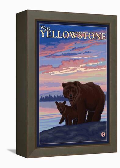 Bear and Cub, West Yellowstone, Montana-Lantern Press-Framed Stretched Canvas