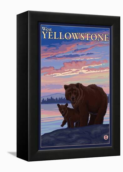 Bear and Cub, West Yellowstone, Montana-Lantern Press-Framed Stretched Canvas