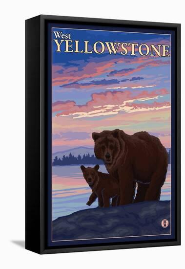 Bear and Cub, West Yellowstone, Montana-Lantern Press-Framed Stretched Canvas