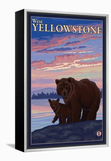 Bear and Cub, West Yellowstone, Montana-Lantern Press-Framed Stretched Canvas