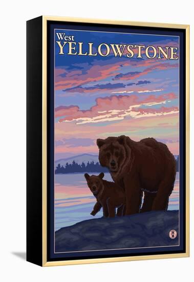 Bear and Cub, West Yellowstone, Montana-Lantern Press-Framed Stretched Canvas