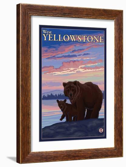 Bear and Cub, West Yellowstone, Montana-Lantern Press-Framed Art Print