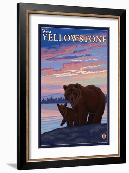 Bear and Cub, West Yellowstone, Montana-Lantern Press-Framed Art Print