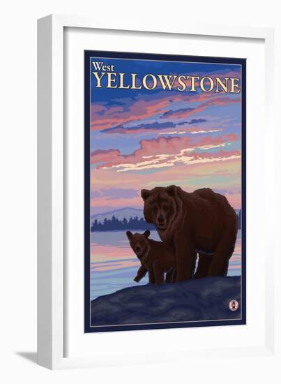 Bear and Cub, West Yellowstone, Montana-Lantern Press-Framed Art Print