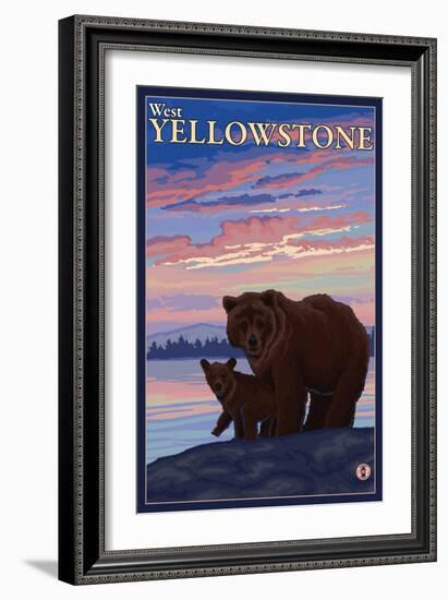 Bear and Cub, West Yellowstone, Montana-Lantern Press-Framed Art Print