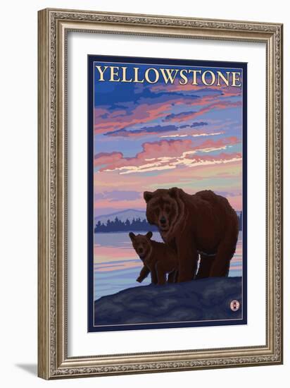 Bear and Cub, Yellowstone National Park-Lantern Press-Framed Art Print
