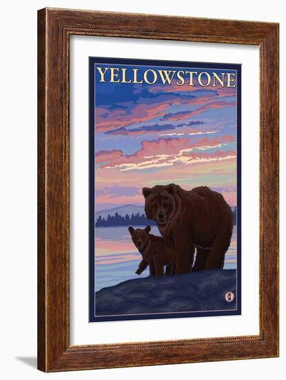 Bear and Cub, Yellowstone National Park-Lantern Press-Framed Art Print