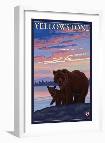 Bear and Cub, Yellowstone National Park-Lantern Press-Framed Art Print