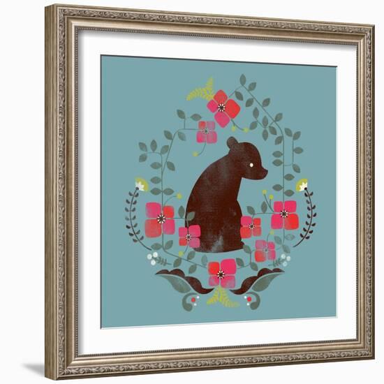 Bear and Flowers-null-Framed Giclee Print