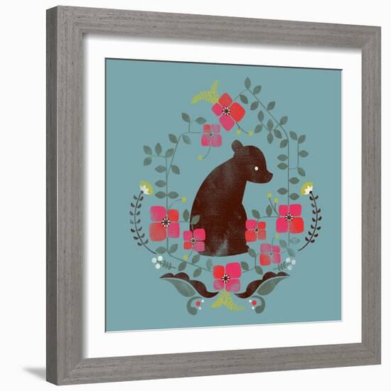 Bear and Flowers-null-Framed Giclee Print