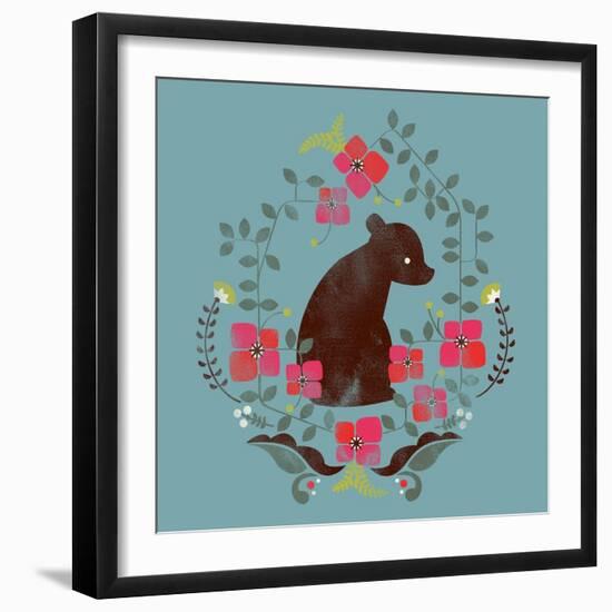 Bear and Flowers-null-Framed Giclee Print