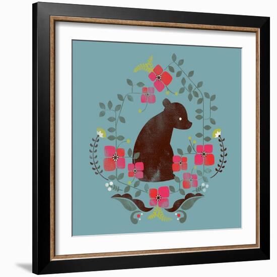 Bear and Flowers-null-Framed Giclee Print