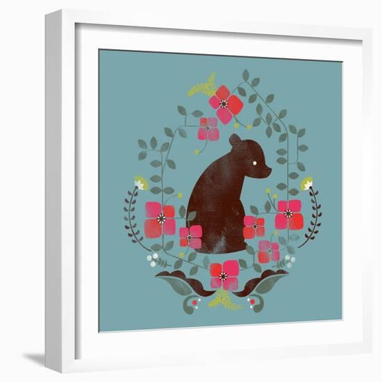 Bear and Flowers-null-Framed Giclee Print