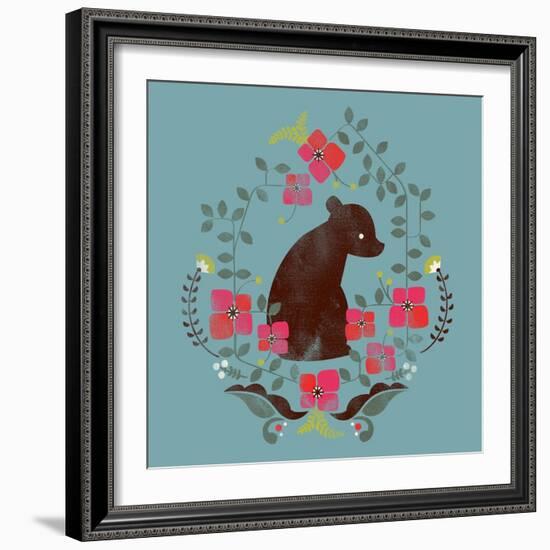 Bear and Flowers-null-Framed Giclee Print