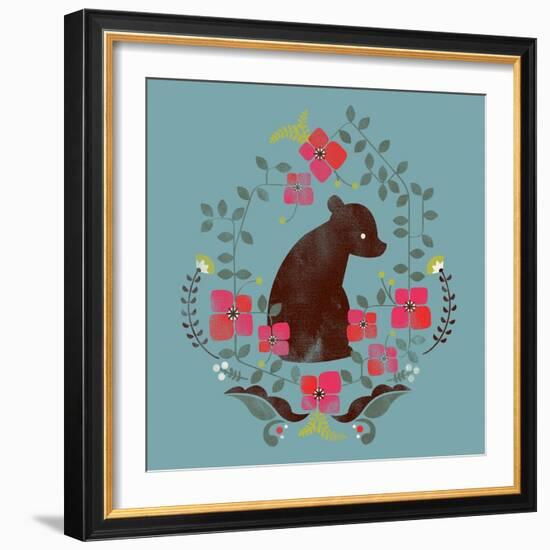 Bear and Flowers-null-Framed Giclee Print