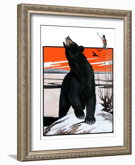 "Bear and Robin Welcome Spring,"March 14, 1925-Paul Bransom-Framed Giclee Print