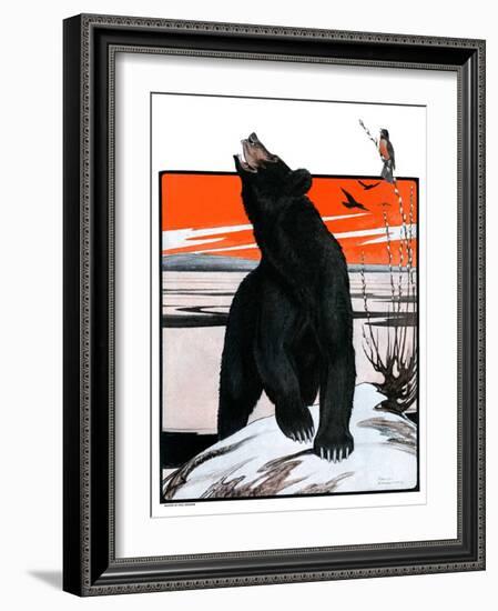 "Bear and Robin Welcome Spring,"March 14, 1925-Paul Bransom-Framed Giclee Print