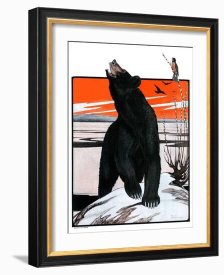 "Bear and Robin Welcome Spring,"March 14, 1925-Paul Bransom-Framed Giclee Print