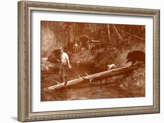 Bear approaches fishermen in the woods-Henry Marriott Paget-Framed Giclee Print