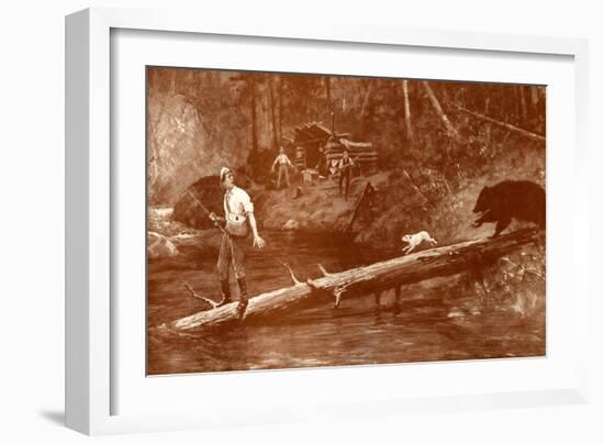 Bear approaches fishermen in the woods-Henry Marriott Paget-Framed Giclee Print