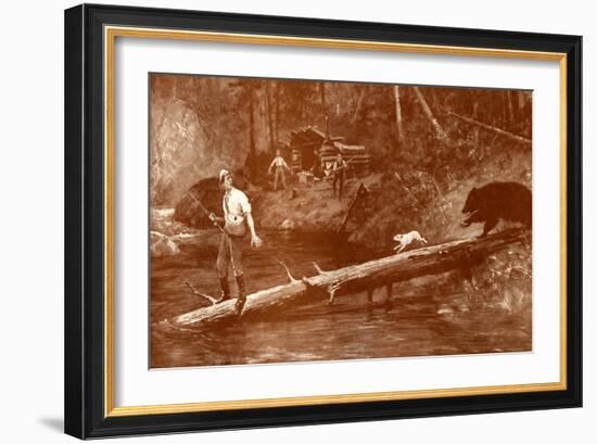 Bear approaches fishermen in the woods-Henry Marriott Paget-Framed Giclee Print